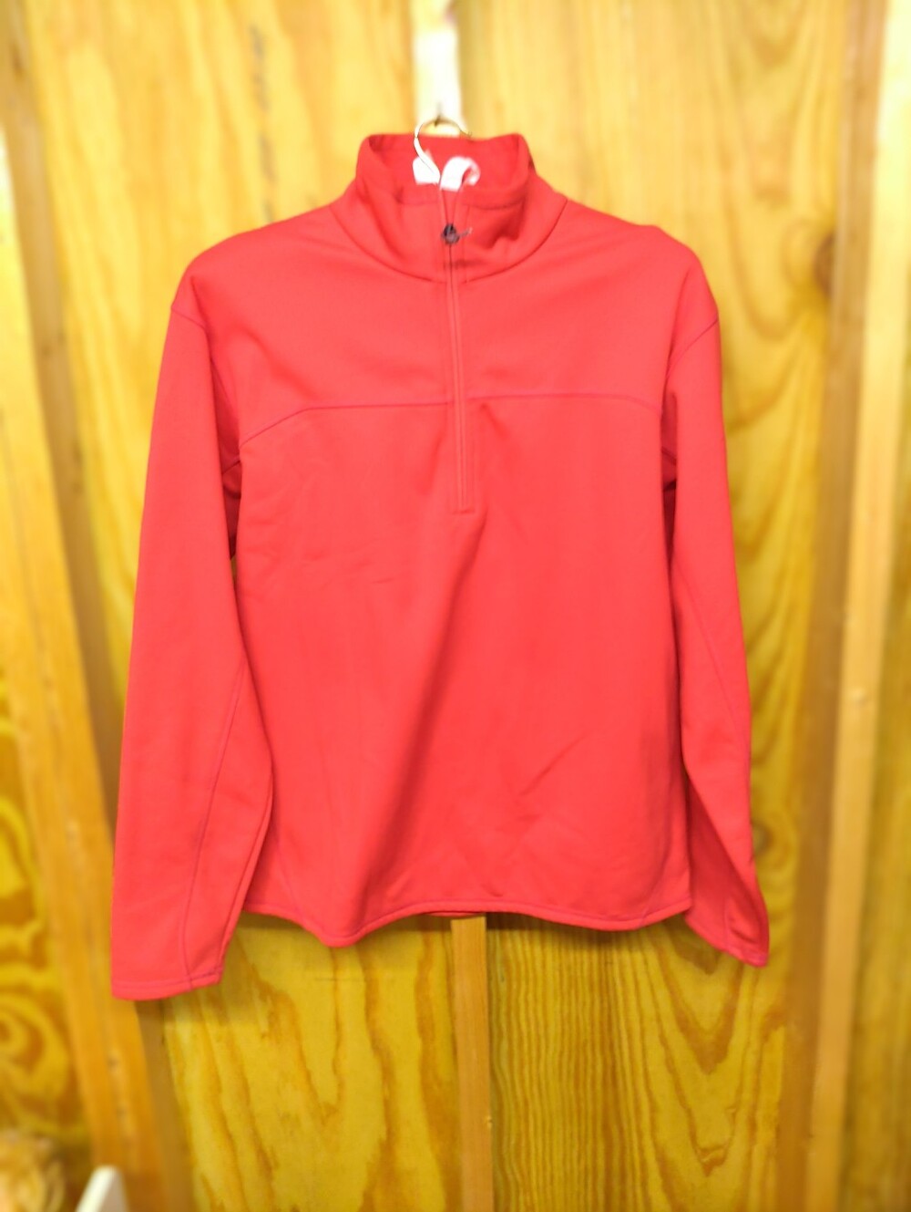 Cabelas Mens Bright Red Quarter Zip Pullover Fleece Lined Jacket Size M